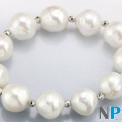 Braccialetto elastico perle KASUMI acqua dolce 11-13 mm biglie Argento