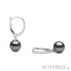 Orecchini Argento 925 con perle nere di Tahiti AAA e zirconi