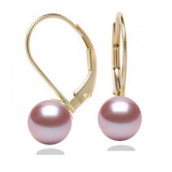 Orecchini traversine oro giallo 18k con perle lavanda 7-8 mm AAA