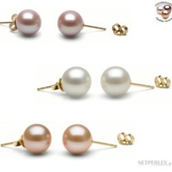 TRIS: 3 Paia di Orecchini Oro 14k perle DOLCEHADAMA 7-8 mm, 3 colori