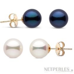 Doppio paio di orecchini di perle Akoya 6,5-7 mm su Oro 14k bianche/nere