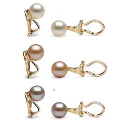 Orecchini a clips in oro 14k o 18k con perle d'acqua dolce rotonde AAA 