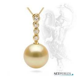 Pendente Oro 18k con perla Filippina dorata AAA e diamanti