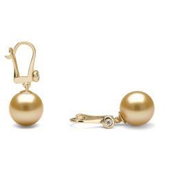 Orecchini in oro 14k con diamanti e perle filippine dorate di qualità AAA