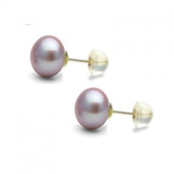 Orecchini oro 18k silicone perle di Acqua Dolce 8-9 mm Lavanda AA+ a bottone