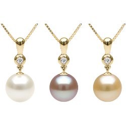 Pendente in oro 14k diamante perla coltivata d'acqua dolce AAA