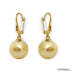 Orecchini oro 18k con perle delle Filippine dorate a partire da 10-11 mm AAA