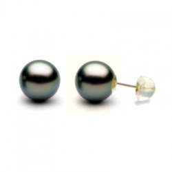 Orecchini in oro 18k silicone perle nere di Tahiti 10-11 mm