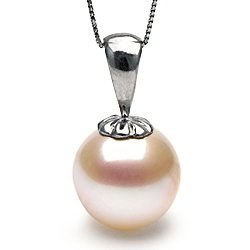 Pendente in oro bianco 18k con perla d'cqua dolce 8-9 mm bianca di qualità AAA