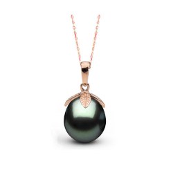 Pendente Oro Rosa 18k e perla nera di Tahiti a goccia 10-11 mm AAA