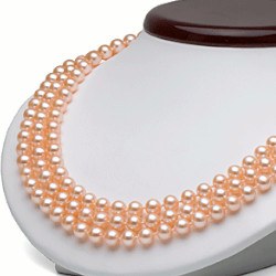 Collana Triplo Filo 43/44/45 cm Perle DOLCEHADAMA rosa pesca 6-7 mm