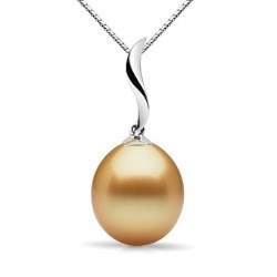 Pendente in oro 18k e perla delle Filippine dorata 11,8 mm AAA a goccia