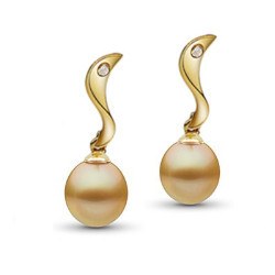 Orecchini oro giallo 18k diamanti perle Drop dorate delle Filippine 12,5 mm AAA