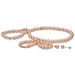 Parure 3 gioielli di perle d'acqua dolce 45/18 cm 7-8 mm, rosa pesca