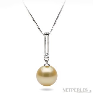 Pendente Oro 14k con perla Filippina dorata AAA e diamante