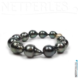 Bracciale 18 cm di perle nere di Tahiti barocche 9,5-12,5 mm