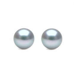 Paio di Perle di coltura Akoya blu argento da 8-8,5 mm qualità AAA semi forate