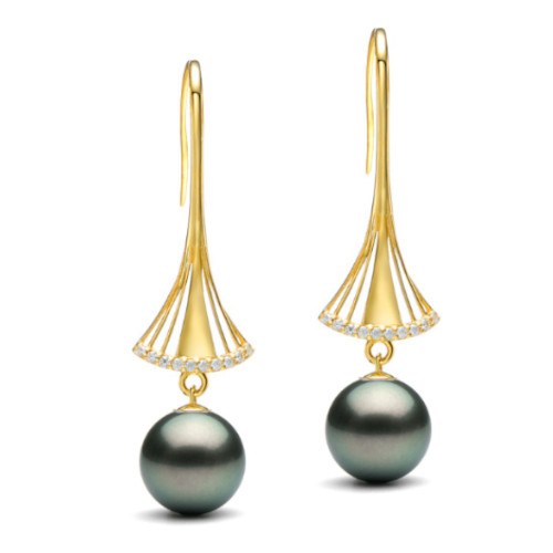 Orecchini oro 9k diamanti con perle di Tahiti qualità AAA