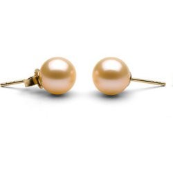 Orecchini Oro 18k di perle d'Acqua Dolce 8-9 mm rosa pesca AAA