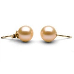 Orecchini Oro 18k di perle d'Acqua Dolce 9-10 mm rosa pesca AAA