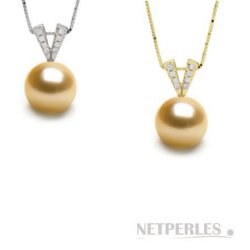 Pendente in oro 14k con diamanti, perla delle Filippine dorata