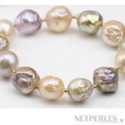 Braccialetto di perle Ripple d'acqua dolce 11-13 mm multicolori con perline placcate oro