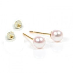 Orecchini Oro giallo 18k e silicone piccole perle acqua dolce 5-6 mm bianche AAA