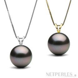 Pendente Oro 14k o 18k V con perla di coltura di Tahiti, qualità AA+ o AAA