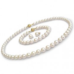 Parure 3 gioielli di perle Akoya 40/18 cm 7-7.5 mm bianche