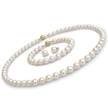 Parure 3 gioielli di perle Akoya 45/18 cm 7.5-8 mm bianche