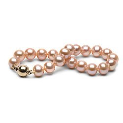 Braccialetto 18 cm di perle d'acqua dolce rosa pesca da 8-9 mm AA+ Oro 14k