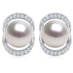 Orecchini in Argento 925 con zirconi e Perle Akoya da 8,5-9 mm AAA bianche