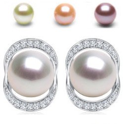 Orecchini in Argento 925 perle d'acqua dolce DOLCEHADAMA 8-9 mm e zirconi