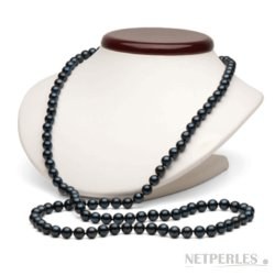 Lunga collana di 90 cm, perle Akoya nere 6-6.5 mm AA+
