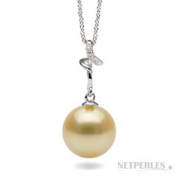 Pendente in argento, diamanti e perla Filippina dorata AAA