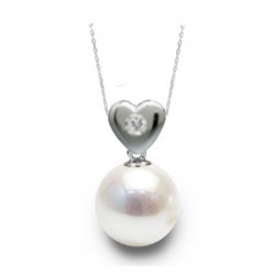 Pendente Argento Diamante Perla di coltura Akoya Bianca AAA