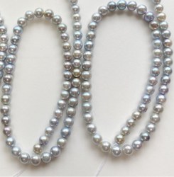 Collana di Perle Akoya 44 cm, 7.5-8 mm blu argento AAA