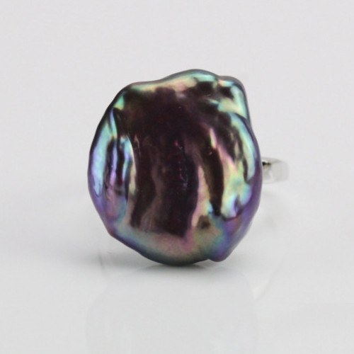 Anello Argento 925 con perla d'acqua dolce lustro metallico violaceo 17,5 mm