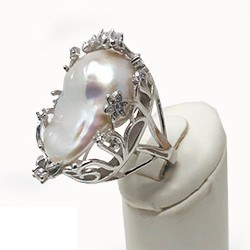 Anello in argento 925 con perla d'acqua dolce Fireball 20x30mm