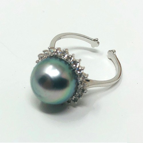 Anello in argento 925 e zirconi con perla di Tahiti 10 mm qualità AA+