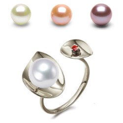 Anello Argento 925 Perla Acqua Dolce DOLCEHADAMA e tormalina rossa