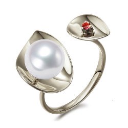 Anello Argento 925 con perla Akoya AAA e tormalina rossa