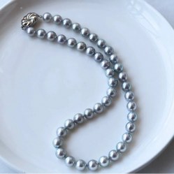 Collana di Perle Akoya 44 cm, 8-8,5 mm blu argento AAA/AA+