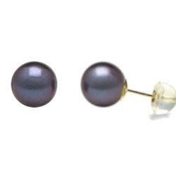 Orecchini oro 18k e silicone perle di Acqua Dolce 9-10 mm nere AAA