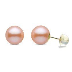 Orecchini oro 18k silicone perle di Acqua Dolce 10-11 mm rosa pesca AAA