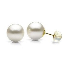Orecchini oro 18k silicone perle di Acqua Dolce 9-10 mm bianche AAA