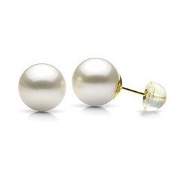 Orecchini oro 18k e silicone di perle Akoya, 8-8.5 mm, bianche