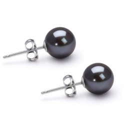 Orecchini di perle in oro 14k con Perle Akoya da 7.5-8 mm nere