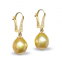 Orecchini Oro 18k Diamanti e Perle dorate delle Filippine a Goccia AAA