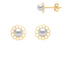 Paio di Piccoli Orecchini Oro 18k piccole perle acqua dolce3.5 mm bianche AAA
